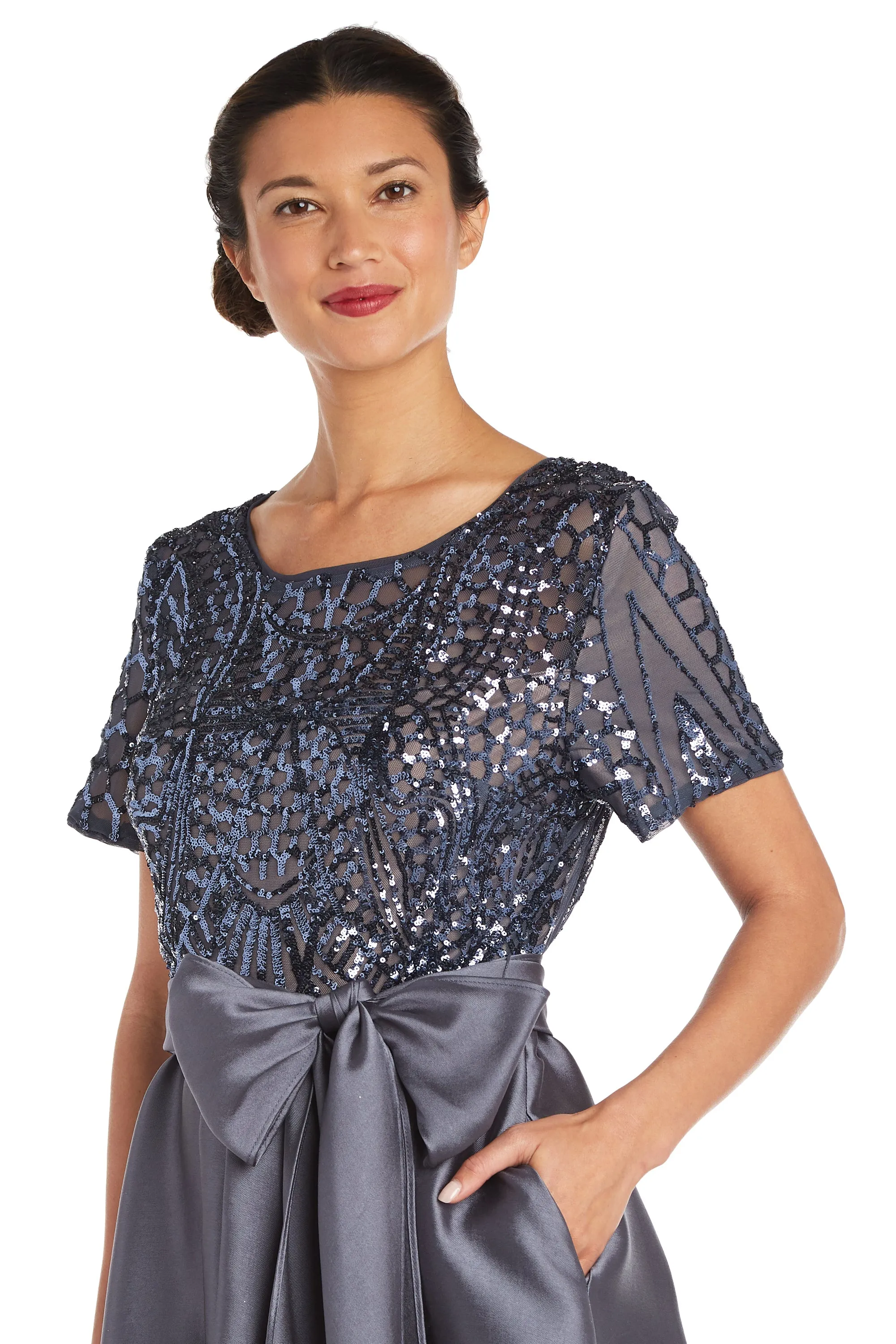 High-Low Satin Skirt, Bow at Waist, and Sequin Top Dress sold by R&M Richards product image thumbnail 3