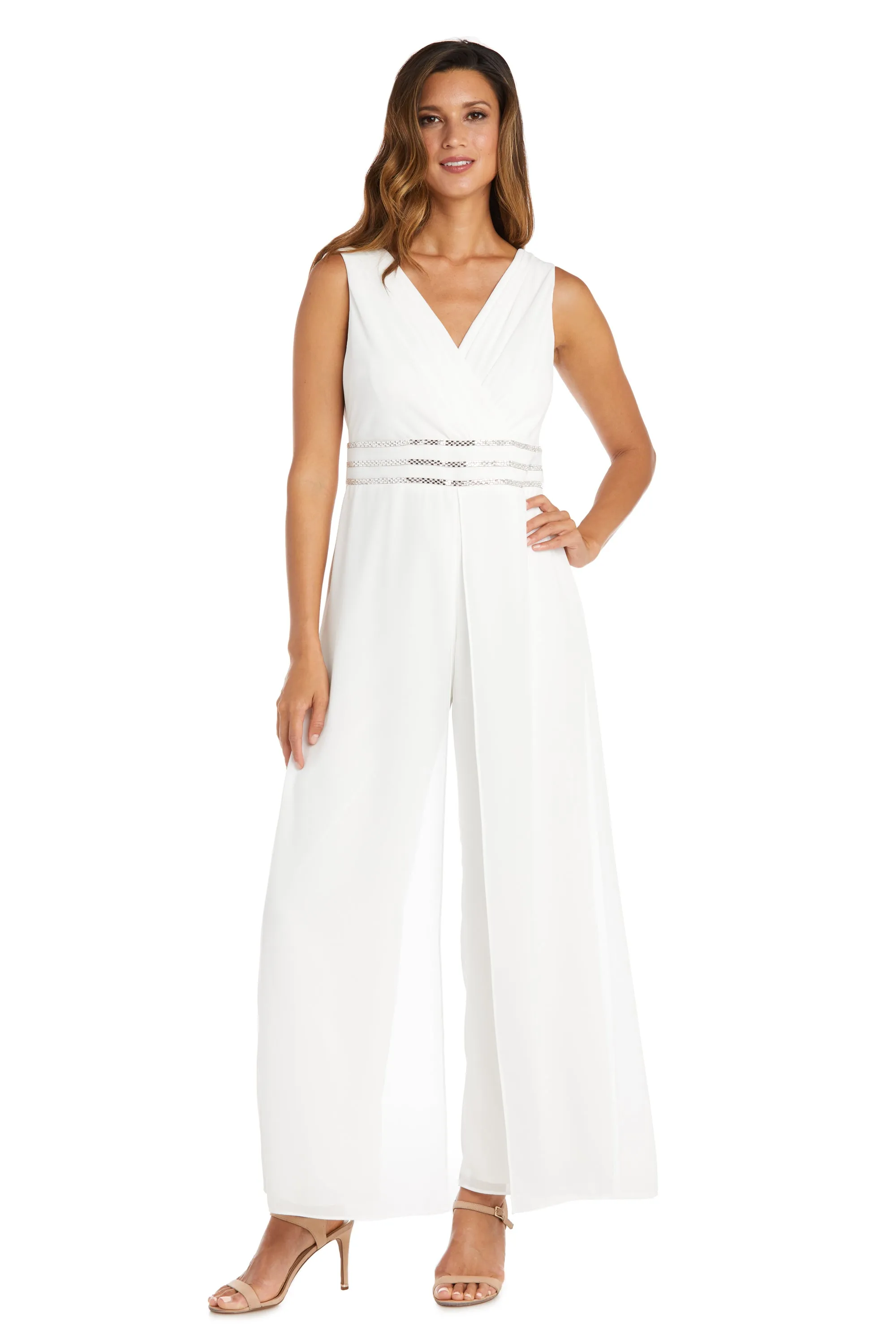 Wrap Front Panel Jumpsuit with Rhinestone Waist Detail sold by R&M Richards