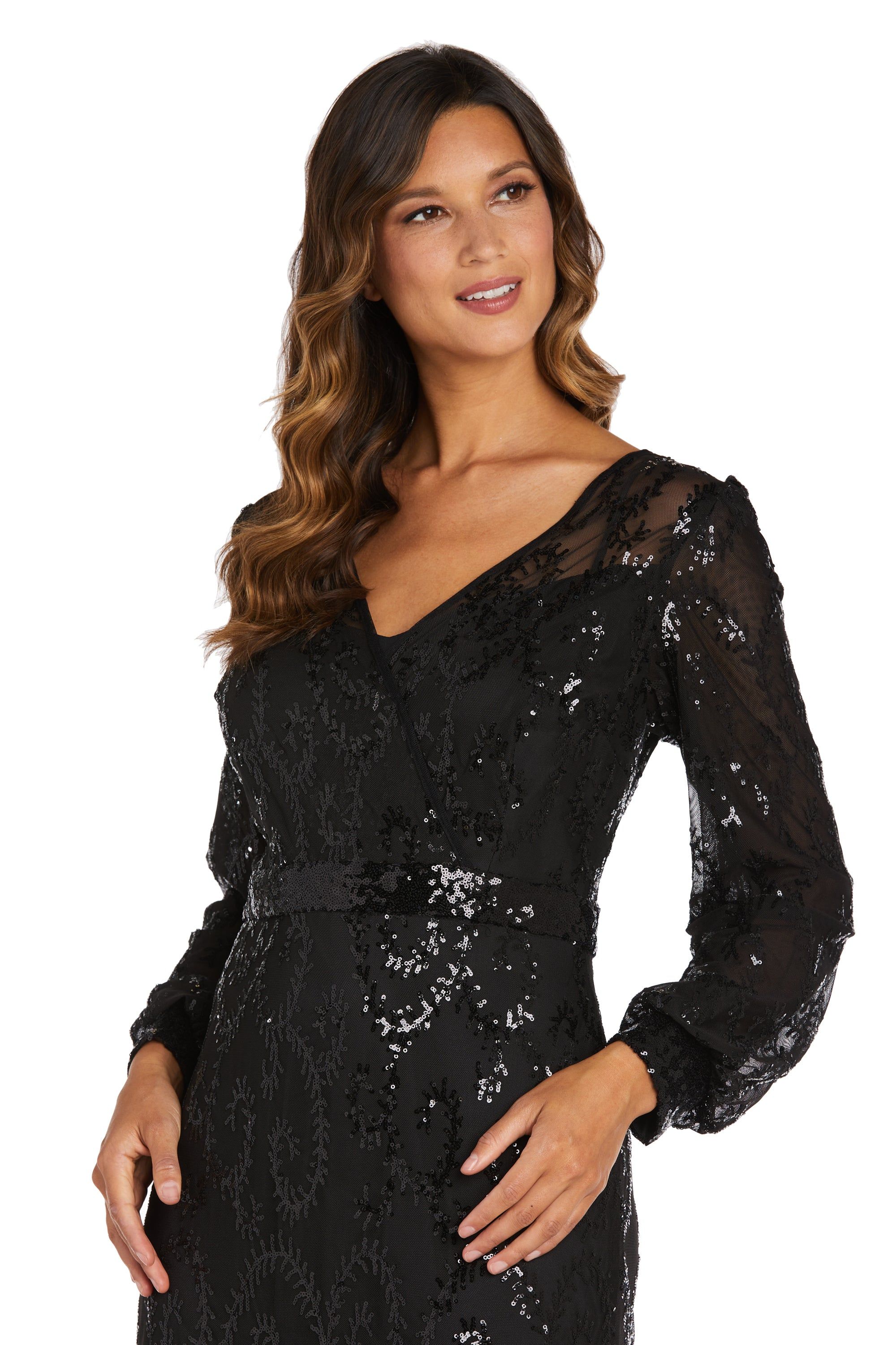 Delicately Embellished Long Sleeved Sequined Gown sold by R&M Richards product image thumbnail 3