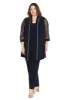 Pantsuit with Illusion Sleeves and Rhinestone Trim - Plus sold by R&M Richards