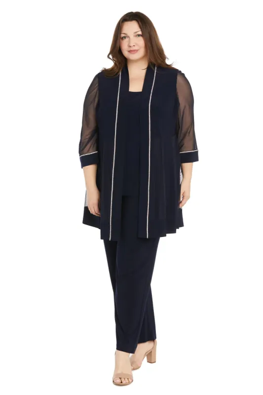 Pantsuit with Illusion Sleeves and Rhinestone Trim - Plus sold by R&M Richards