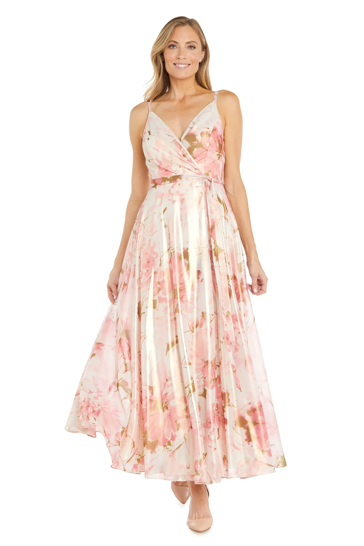 Elegant Floral Metallic Flowy Wrap Dress sold by R&M Richards