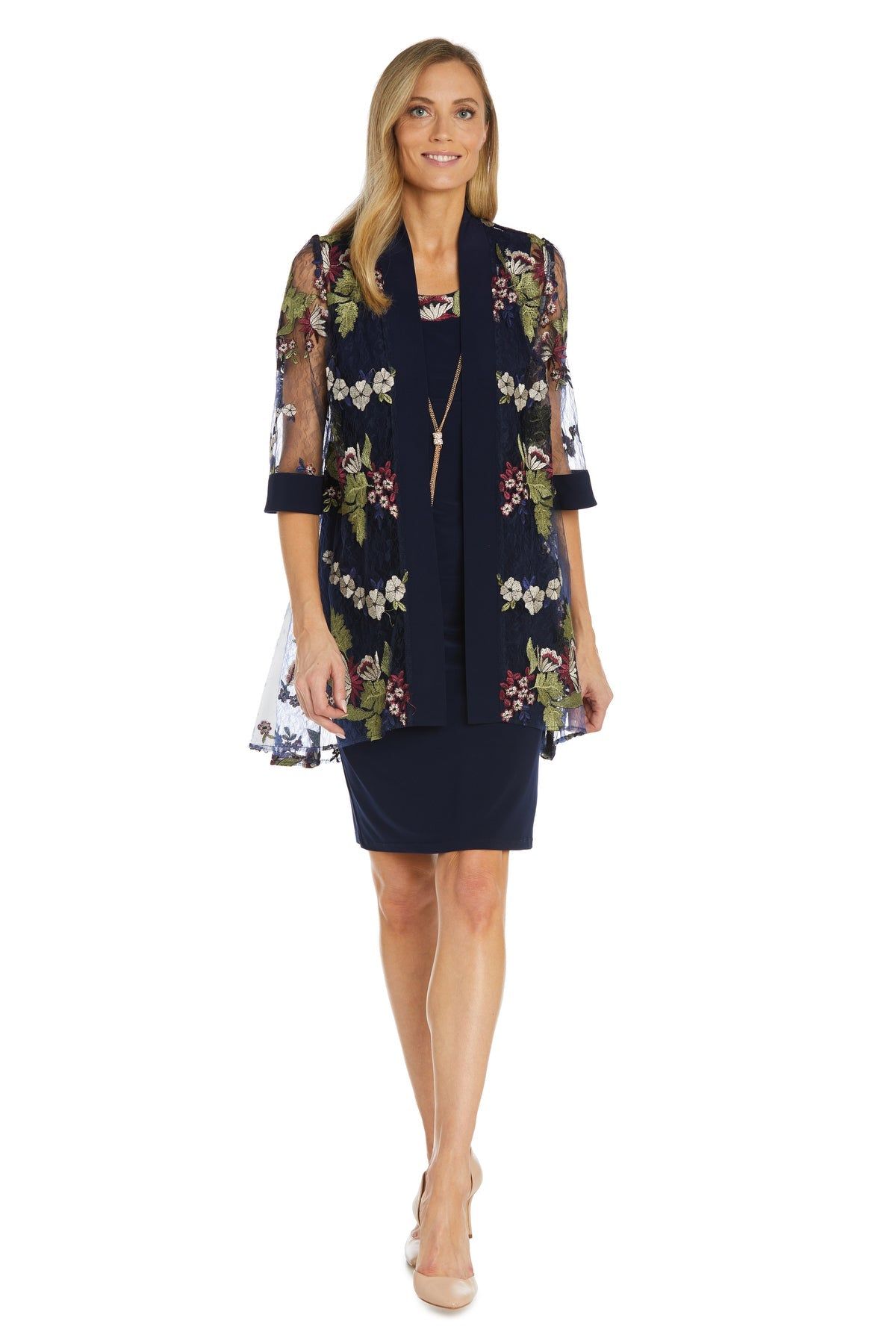 Two Piece Floral Mesh Jacket Dress - Petite sold by R&M Richards