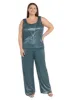 Three Piece Crinkle Pantsuit with A Mesh Chiffon Jacket and Necklace - Plus sold by R&M Richards