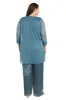 Three Piece Crinkle Pantsuit with A Mesh Chiffon Jacket and Necklace - Plus sold by R&M Richards