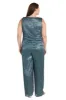 Three Piece Crinkle Pantsuit with A Mesh Chiffon Jacket and Necklace - Plus sold by R&M Richards