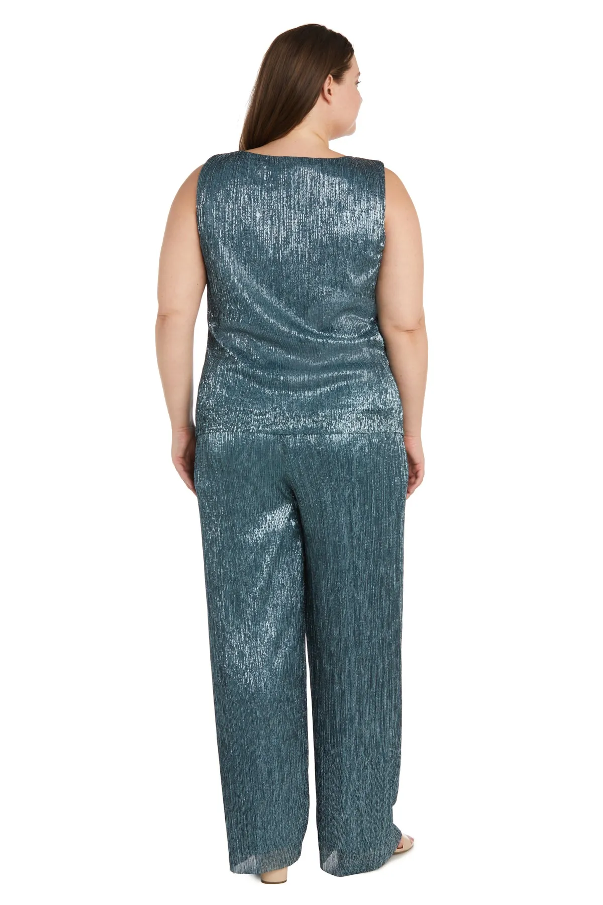 Three Piece Crinkle Pantsuit with A Mesh Chiffon Jacket and Necklace - Plus sold by R&M Richards product image thumbnail 4