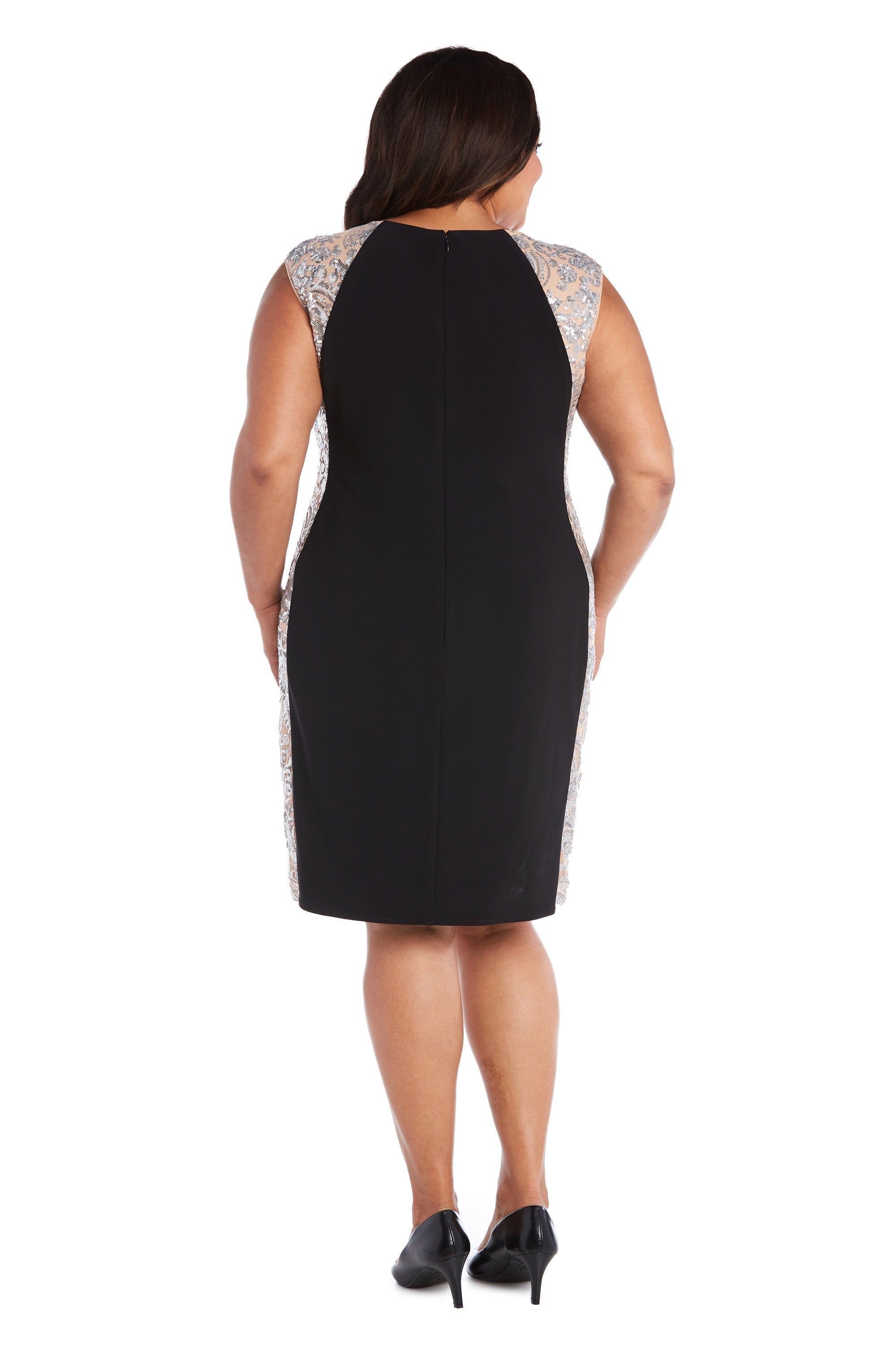 Illusion Knee-Length Sheath Dress with Sheer Inserts and Sequins - Plus sold by R&M Richards product image thumbnail 2