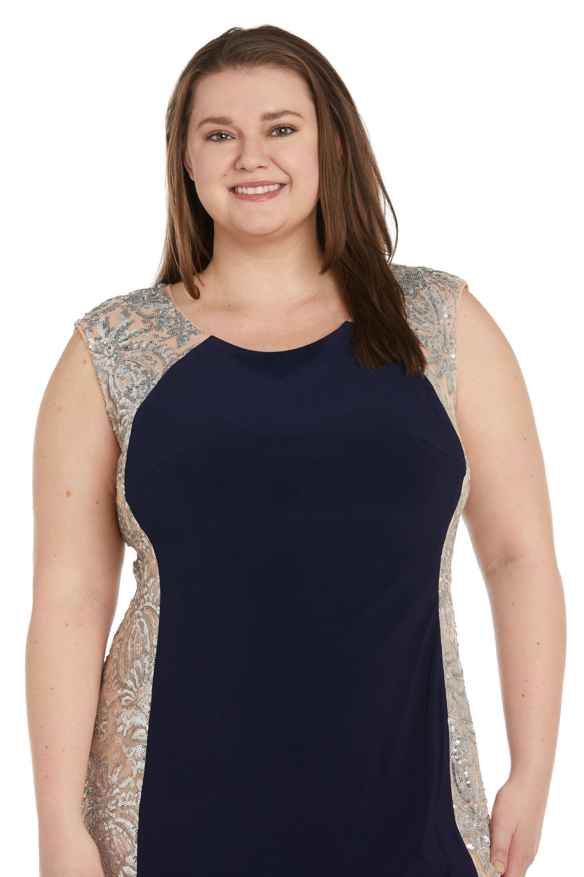 Illusion Knee-Length Sheath Dress with Sheer Inserts and Sequins - Plus sold by R&M Richards product image thumbnail 6