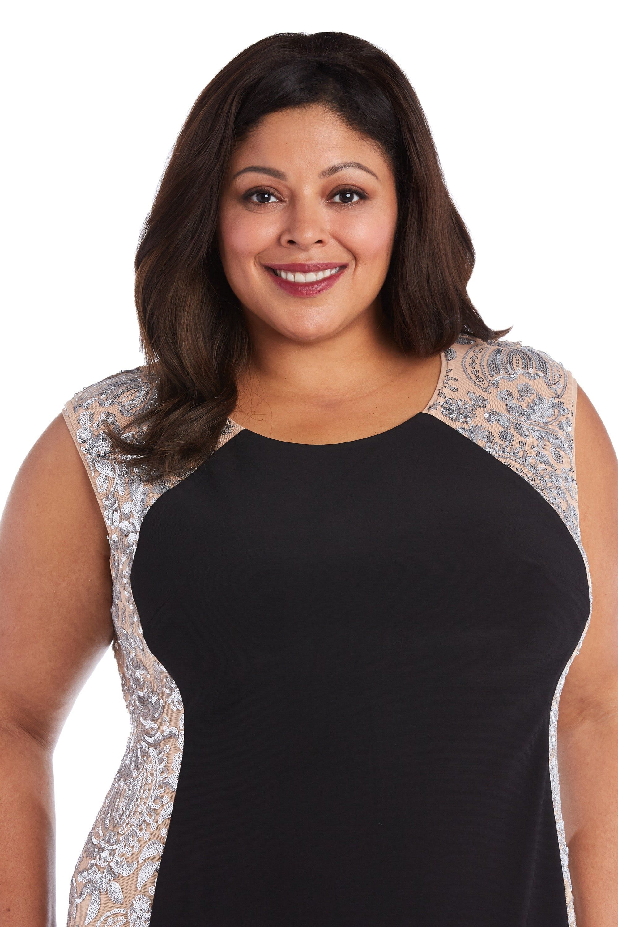 Illusion Knee-Length Sheath Dress with Sheer Inserts and Sequins - Plus sold by R&M Richards product image thumbnail 3