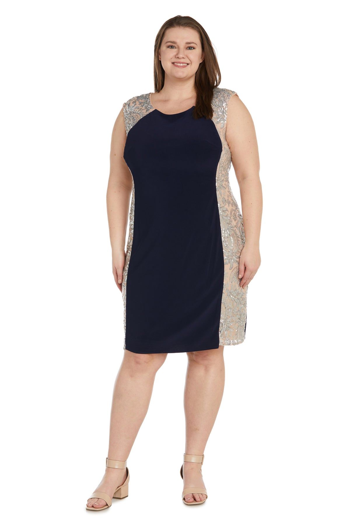 Illusion Knee-Length Sheath Dress with Sheer Inserts and Sequins - Plus sold by R&M Richards product image thumbnail 4