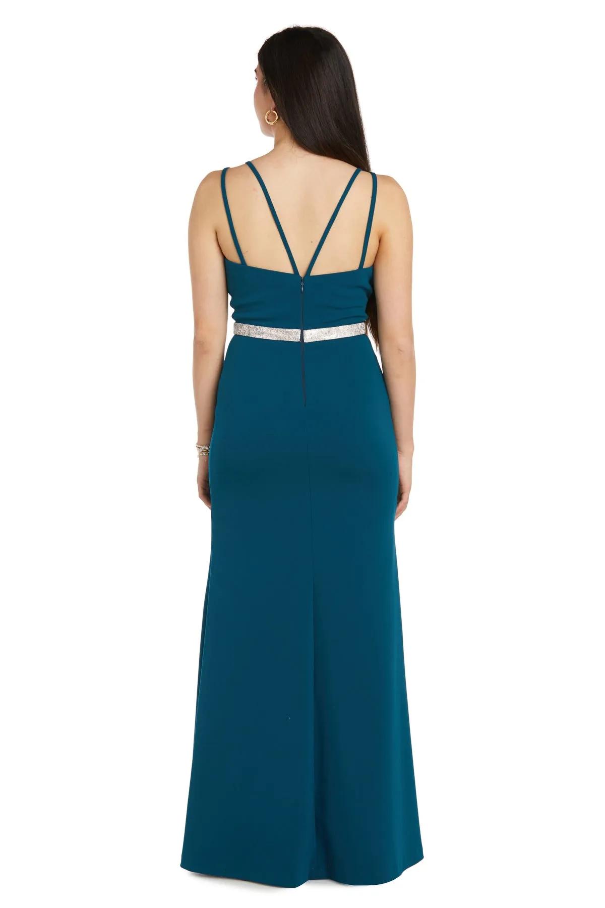 Long Evening Gown With High Slit and Rhinestone Waistband sold by R&M Richards product image thumbnail 2