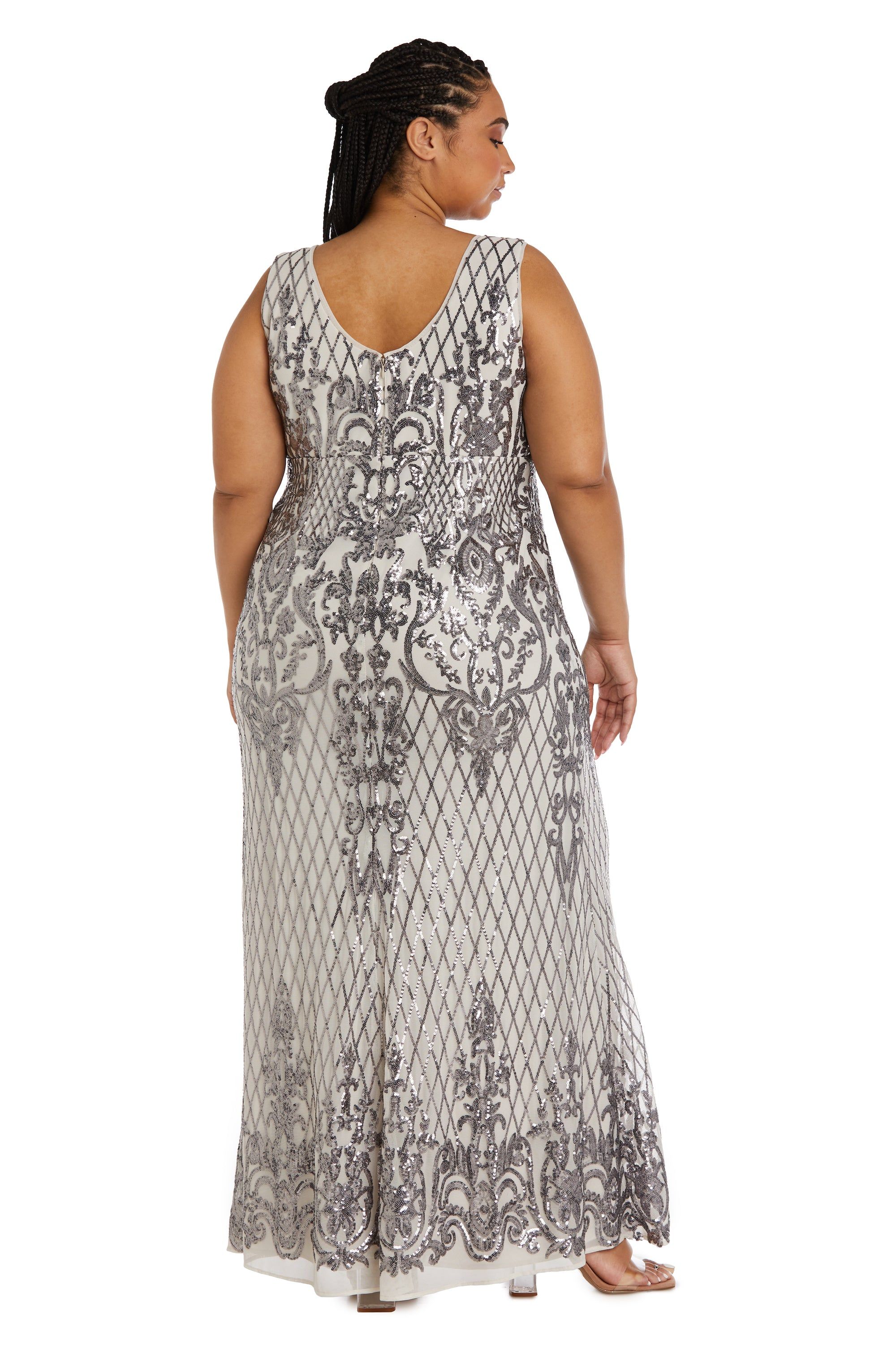 Sequined Maxi Gown with V-Neck and Fitted Silhouette - Plus sold by R&M Richards product image thumbnail 2