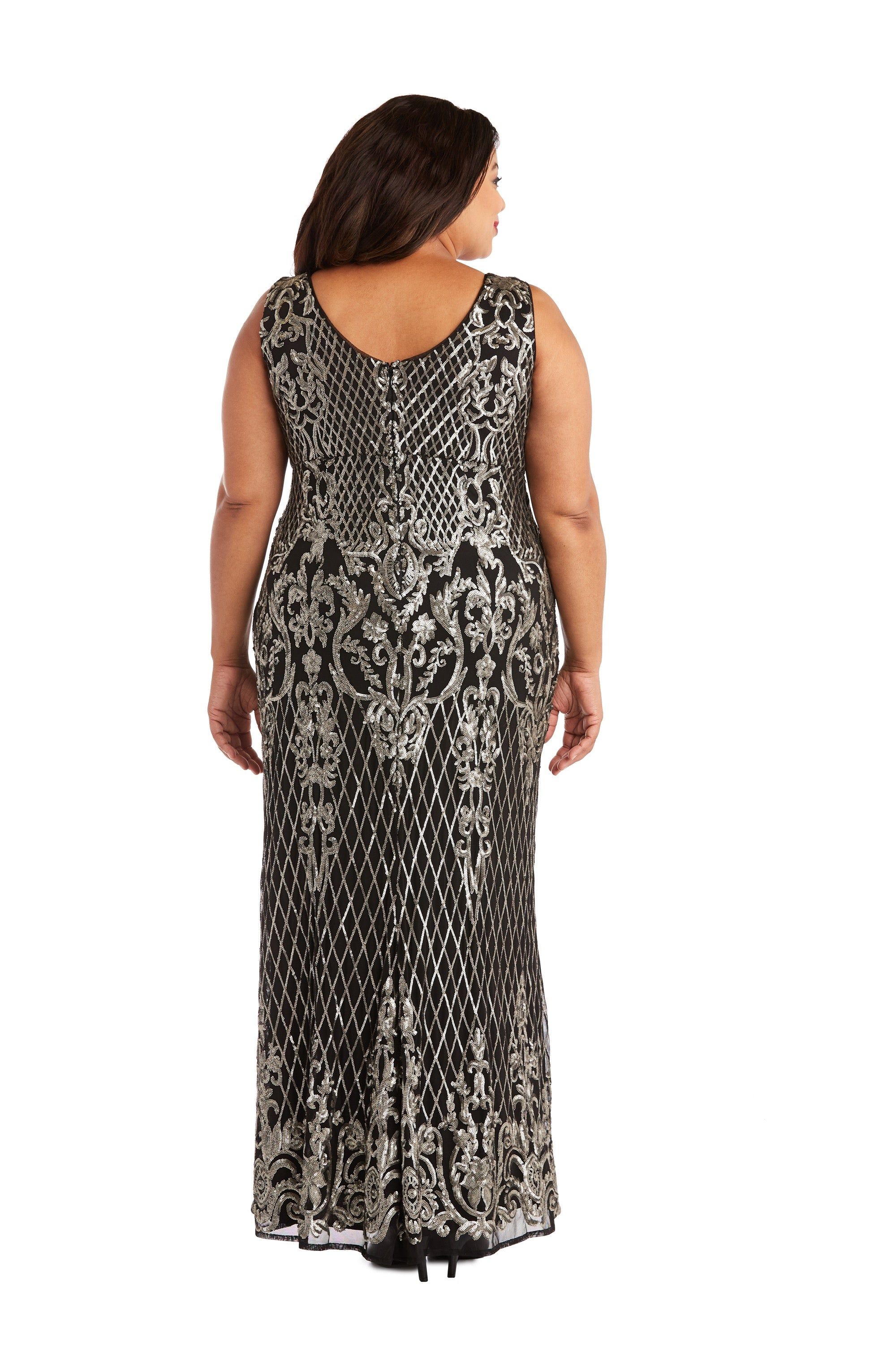 Sequined Maxi Gown with V-Neck and Fitted Silhouette - Plus sold by R&M Richards product image thumbnail 5