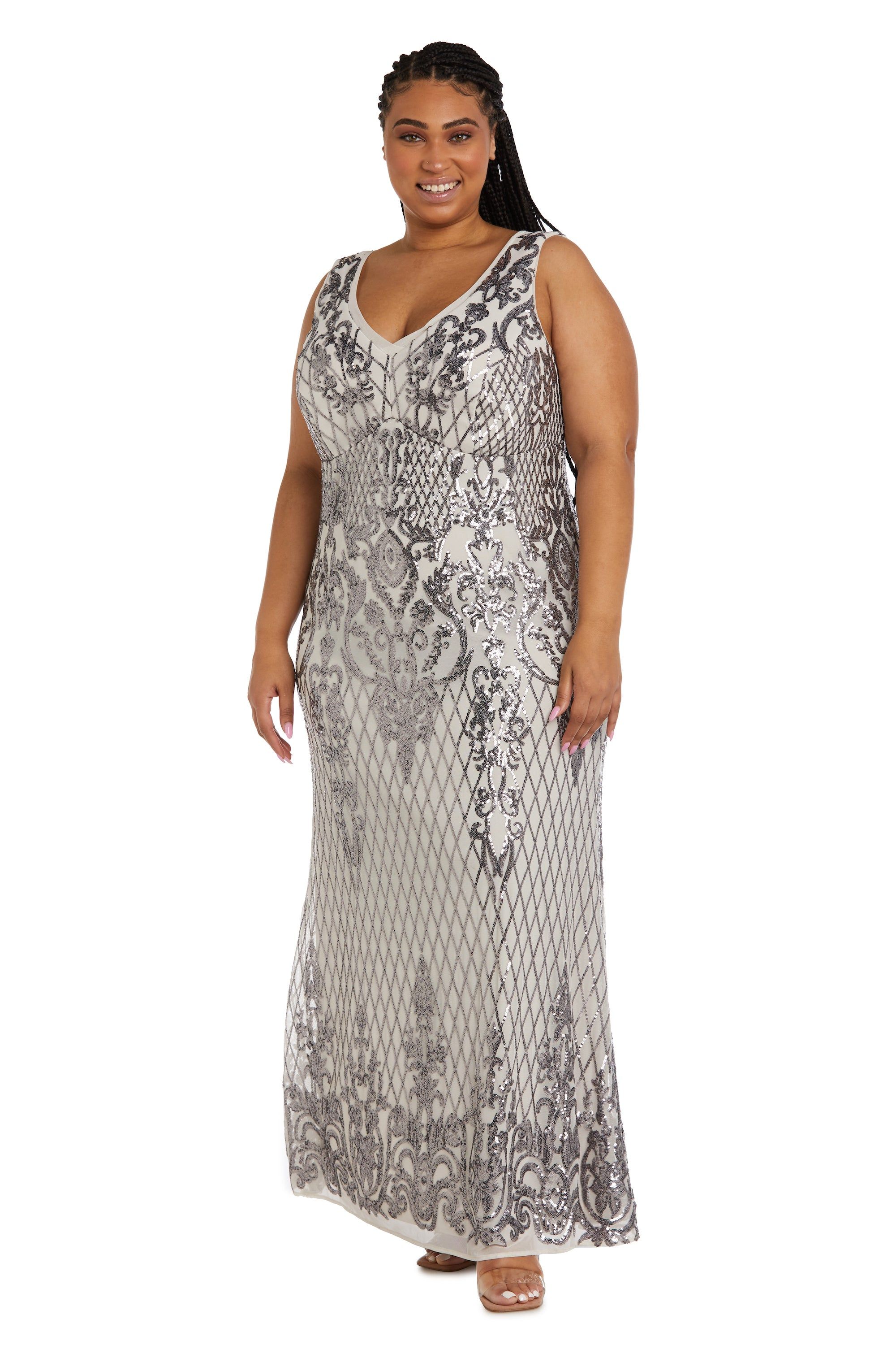 Sequined Maxi Gown with V-Neck and Fitted Silhouette - Plus sold by R&M Richards