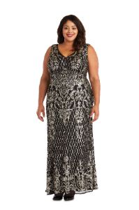 Sequined Maxi Gown with V-Neck and Fitted Silhouette - Plus sold by R&M Richards
