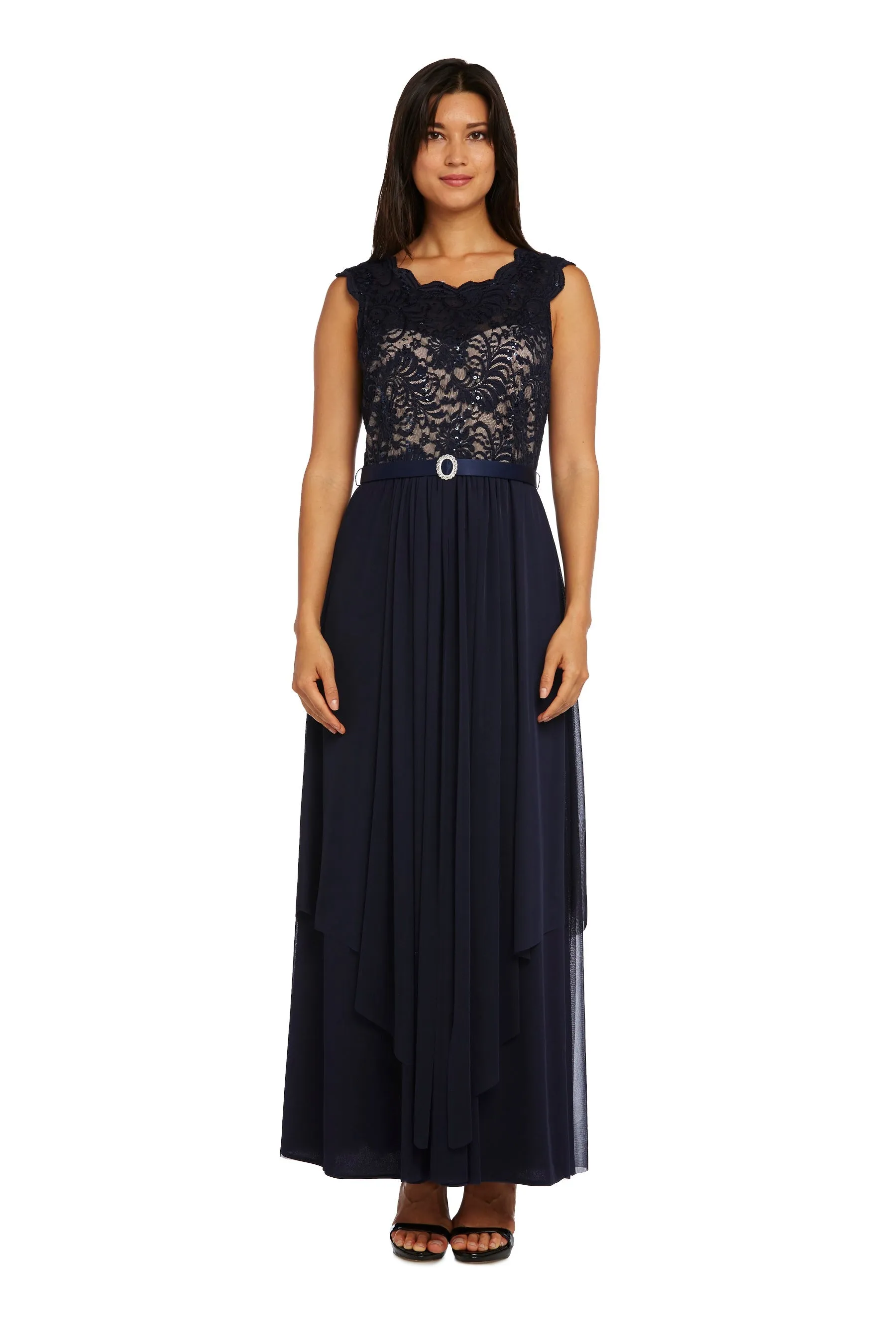 Maxi Gown with Lace Bust and Sheer Skirt, with Diamante Embellishment sold by R&M Richards