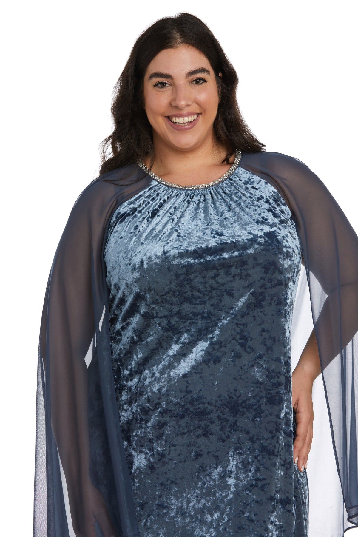 Short Dress With Rhinestone Neck and Chiffon Cape - Plus sold by R&M Richards product image thumbnail 3