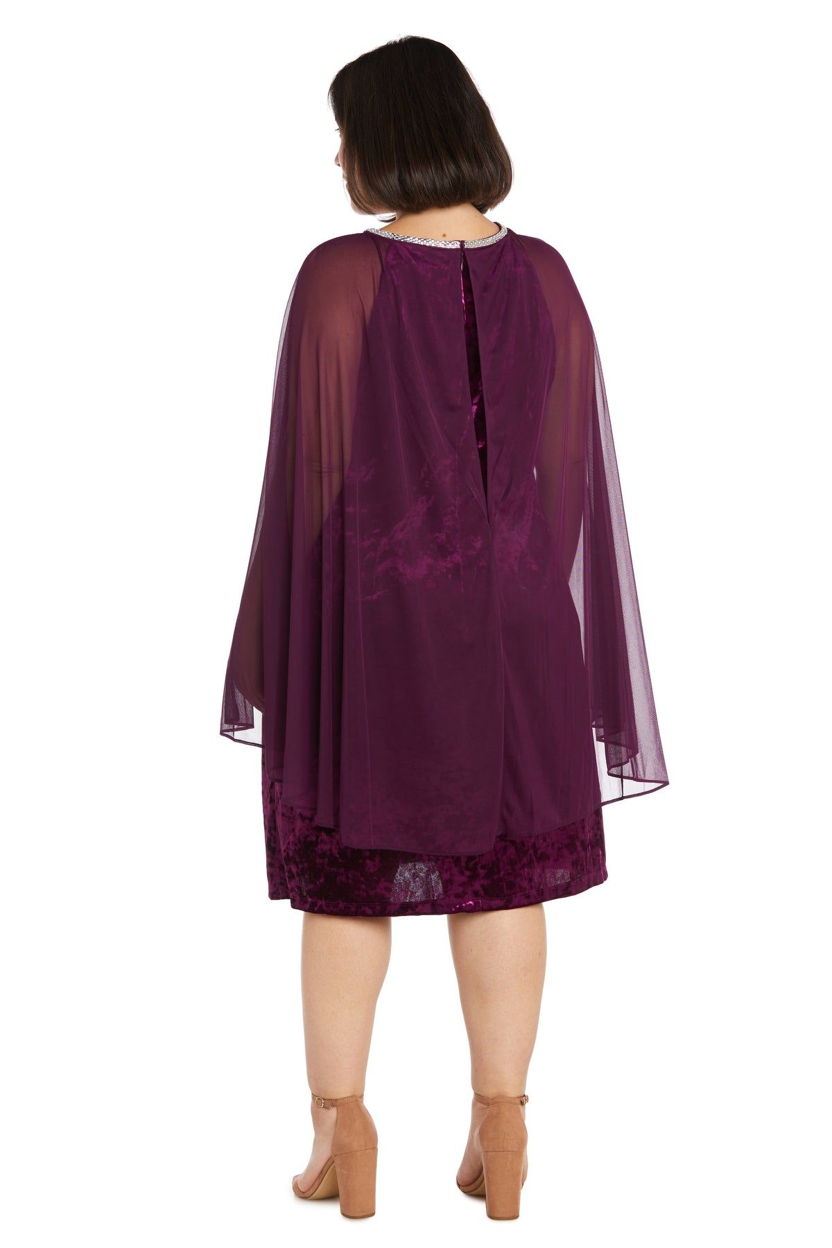 Short Dress With Rhinestone Neck and Chiffon Cape - Plus sold by R&M Richards product image thumbnail 5