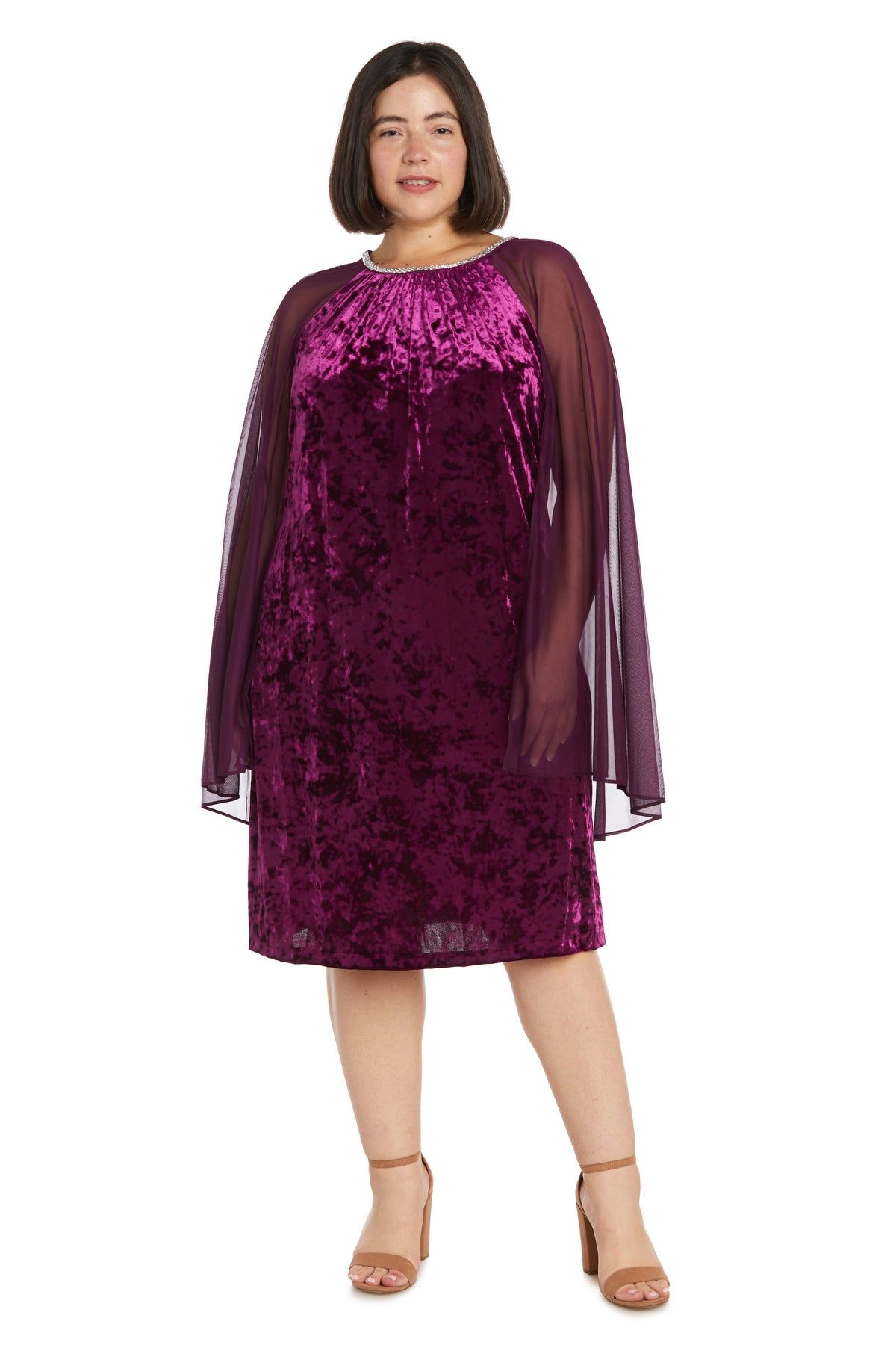 Short Dress With Rhinestone Neck and Chiffon Cape - Plus sold by R&M Richards product image thumbnail 4