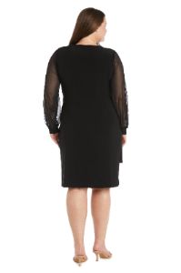 Cocktail Dress With Sheer Balloon Sleeves and Slit Detail - Plus sold by R&M Richards