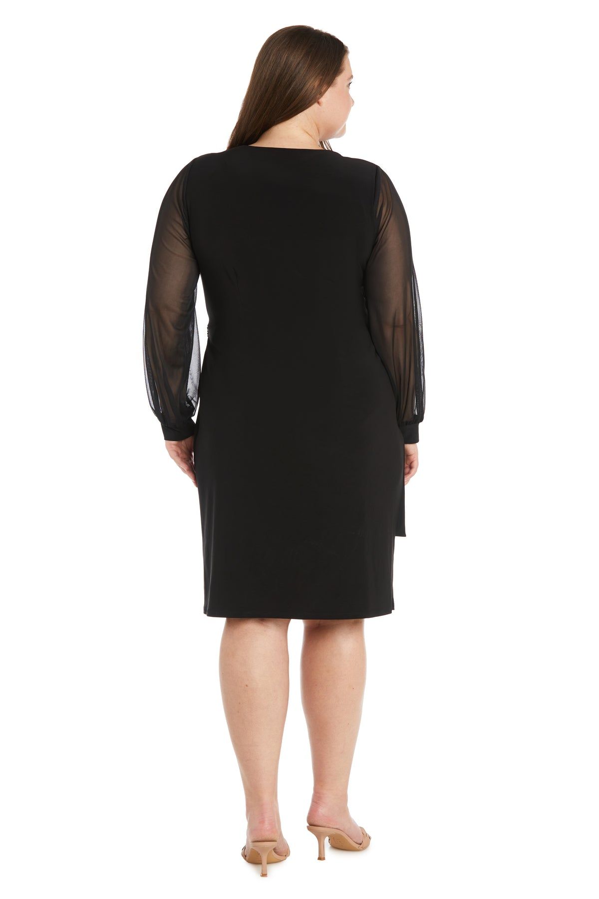 Cocktail Dress With Sheer Balloon Sleeves and Slit Detail - Plus sold by R&M Richards product image thumbnail 2