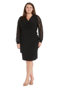Cocktail Dress With Sheer Balloon Sleeves and Slit Detail - Plus sold by R&M Richards