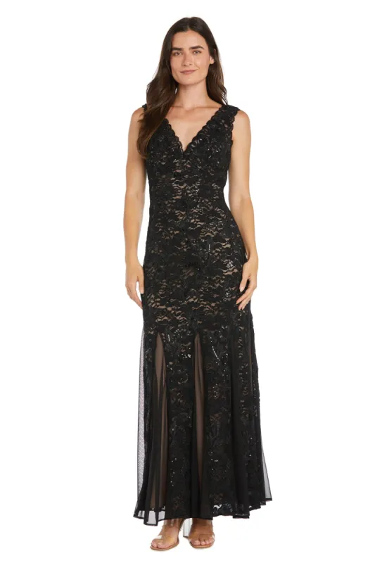 Long Sequined Lace Gown With Godet Skirt Inserts sold by R&M Richards