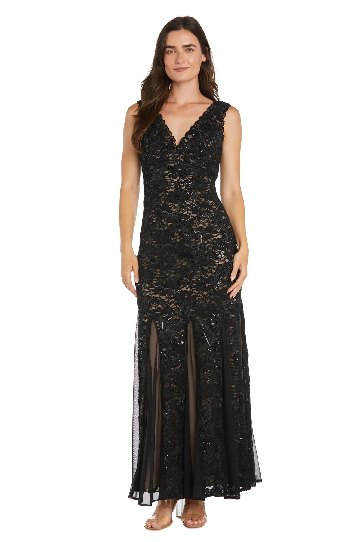 Long Sequined Lace Gown With Godet Skirt Inserts sold by R&M Richards