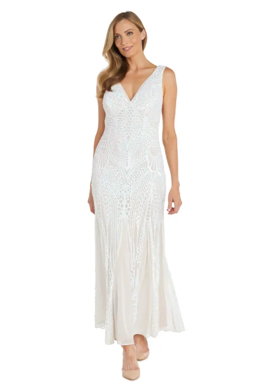 Long Elegant Sequin Gown with a Full Godet Skirt sold by R&M Richards