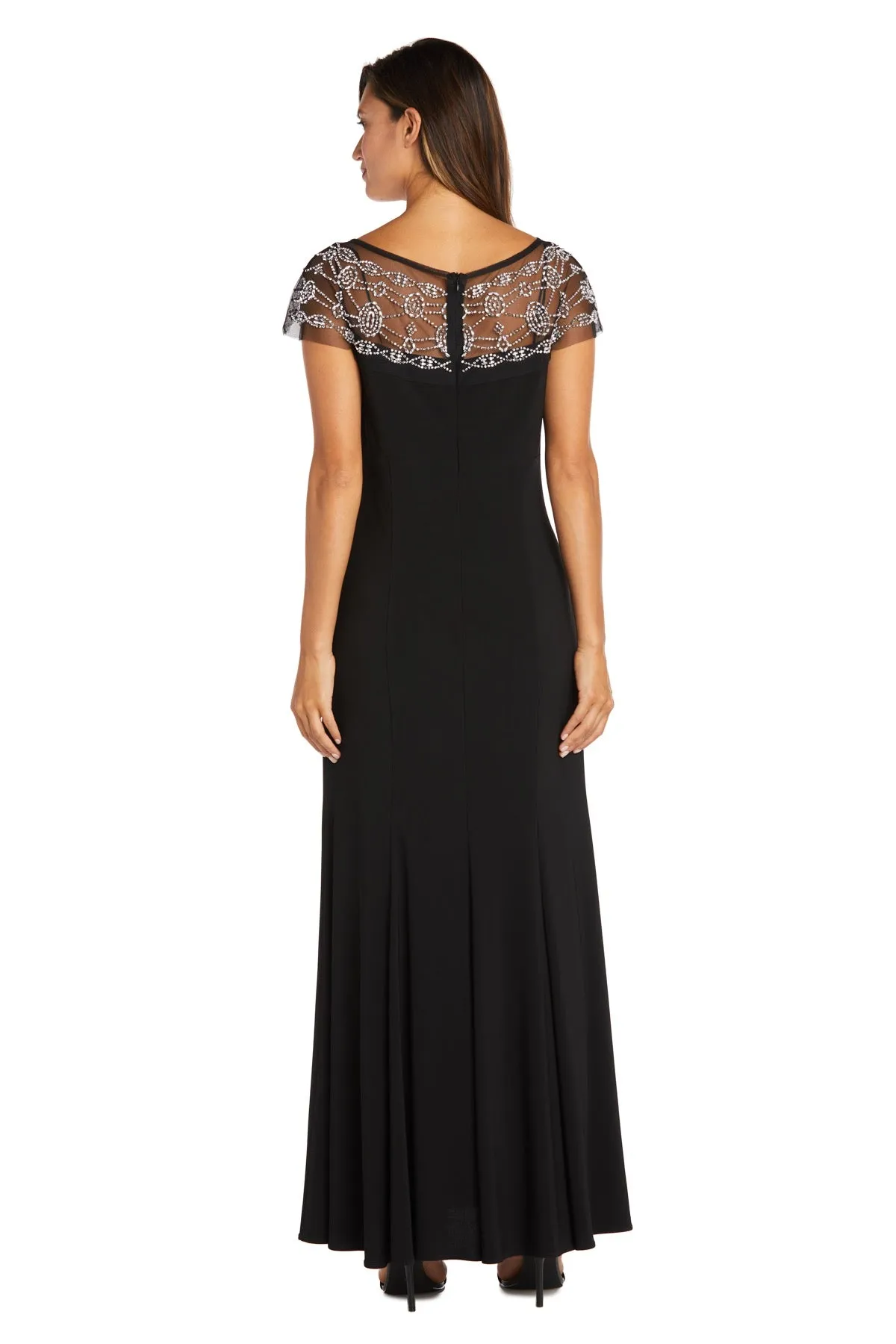 Long Dress with Sheer Beaded Neck and Shoulder Detail sold by R&M Richards product image thumbnail 2