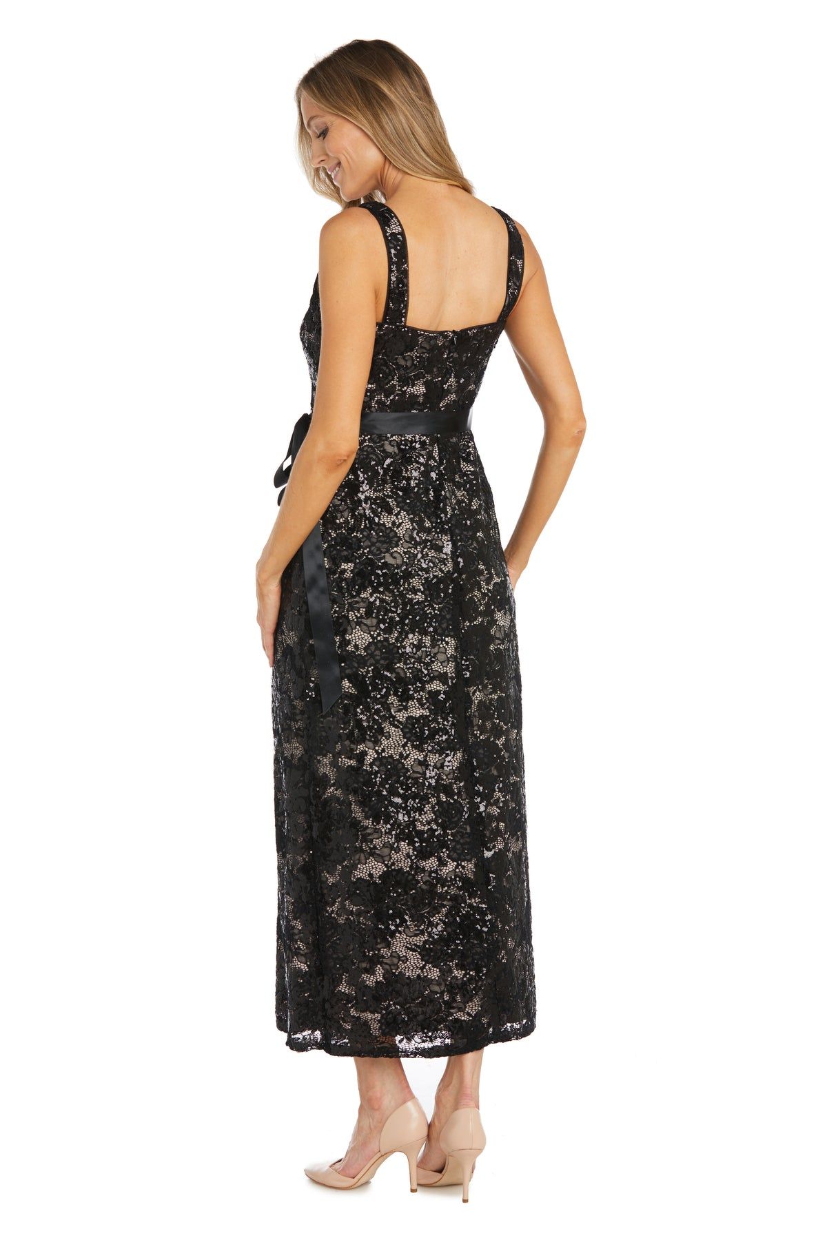Black Lace Evening Gown With Satin Sash sold by R&M Richards product image thumbnail 2