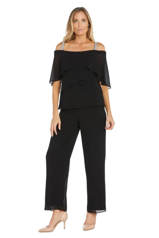 Pantsuit with Rhinestone Straps and Ruffle Top sold by R&M Richards