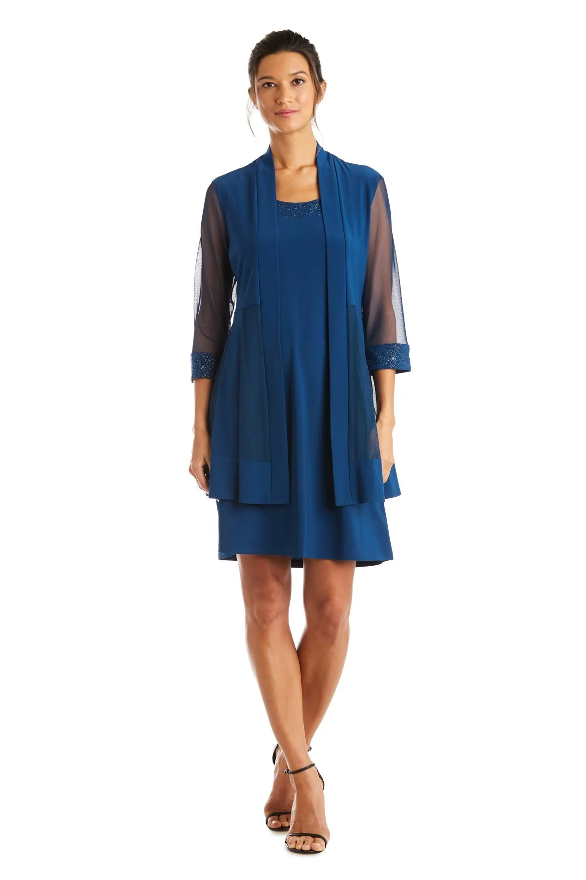 Shift Dress with Sparkling Neckline and Soft Jacket with Sheer Sleeves sold by R&M Richards product image thumbnail 3
