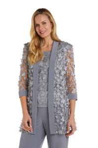 Two Piece Mock 3D Flower Embellished Mesh and Ity Pant Set - Petite sold by R&M Richards