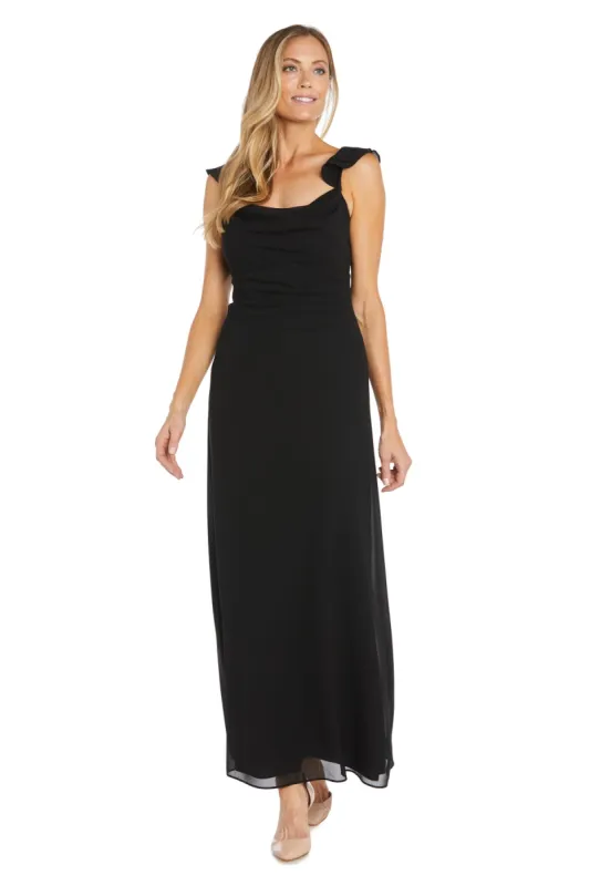 Long Chiffon Dress with a Cowl Neckline and Ruffle Sleeves sold by R&M Richards
