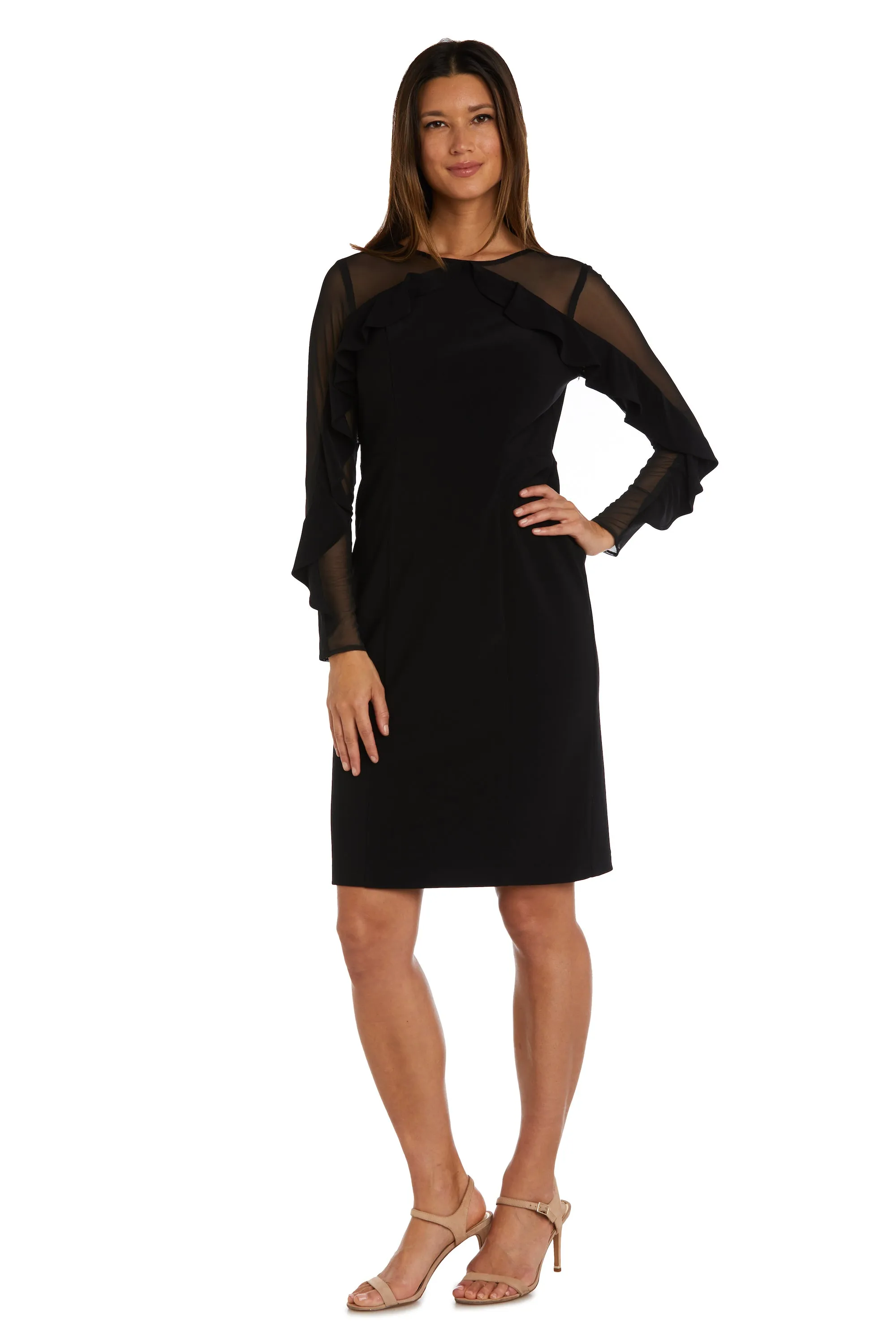 Cocktail Dress with Sheer Details and Ruffled Sleeves sold by R&M Richards