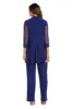 Three Piece Pantsuit With Sheer Sleeves and Neckline Beading sold by R&M Richards