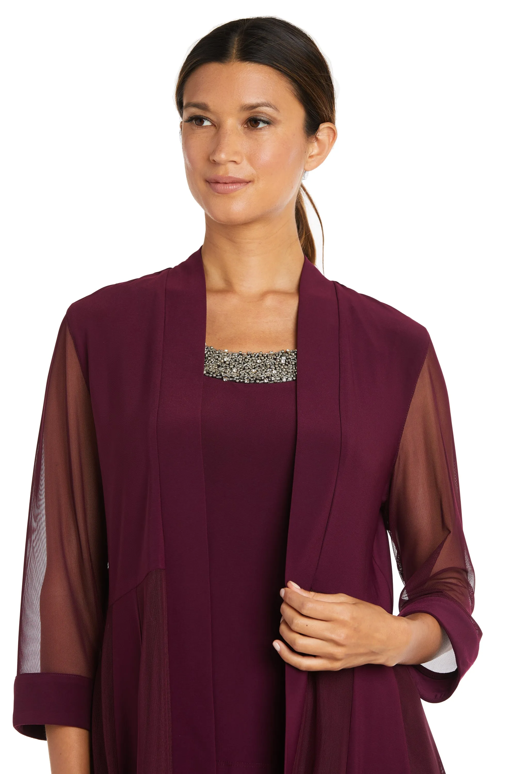 Three Piece Pantsuit With Sheer Sleeves and Neckline Beading sold by R&M Richards product image thumbnail 3