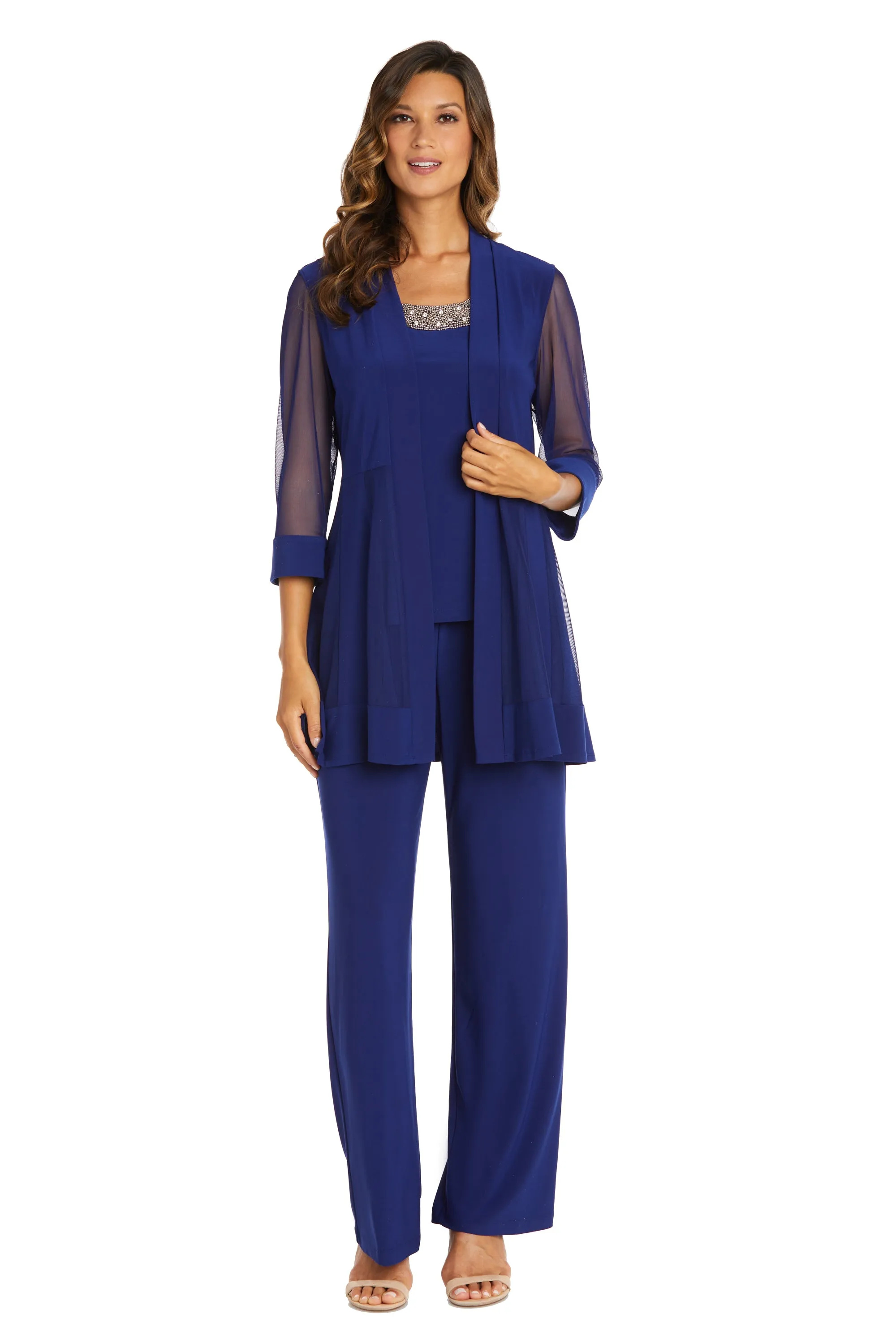 Three Piece Pantsuit With Sheer Sleeves and Neckline Beading sold by R&M Richards product image thumbnail 4