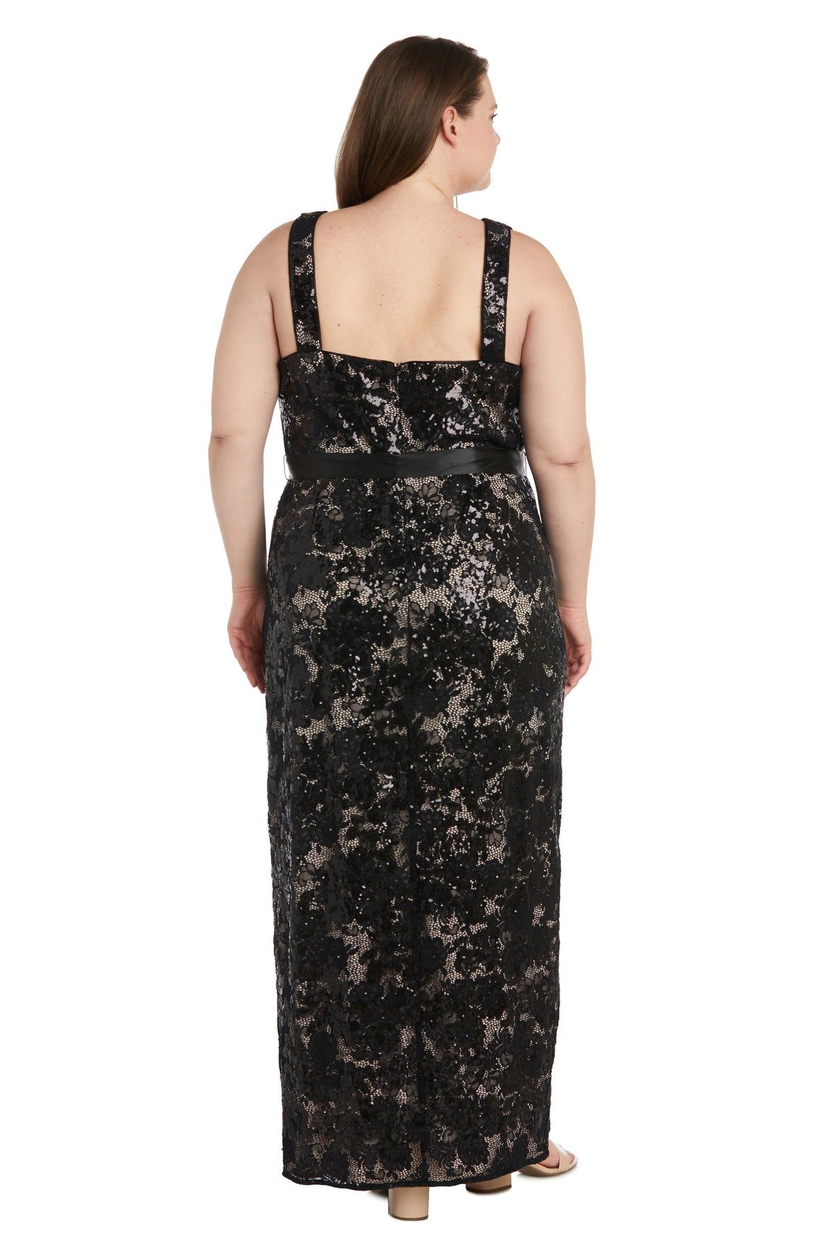 Black Lace Evening Gown With Satin Sash - Plus sold by R&M Richards product image thumbnail 2