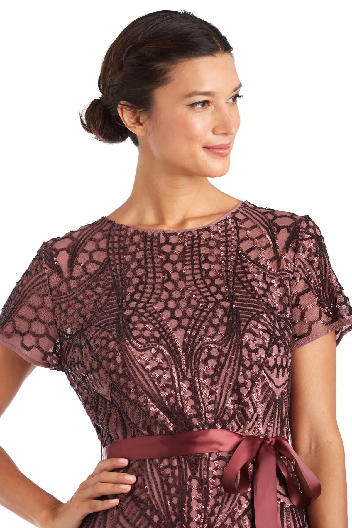 Short Sleeve Embellished Sequin Godet Dress sold by R&M Richards product image thumbnail 3