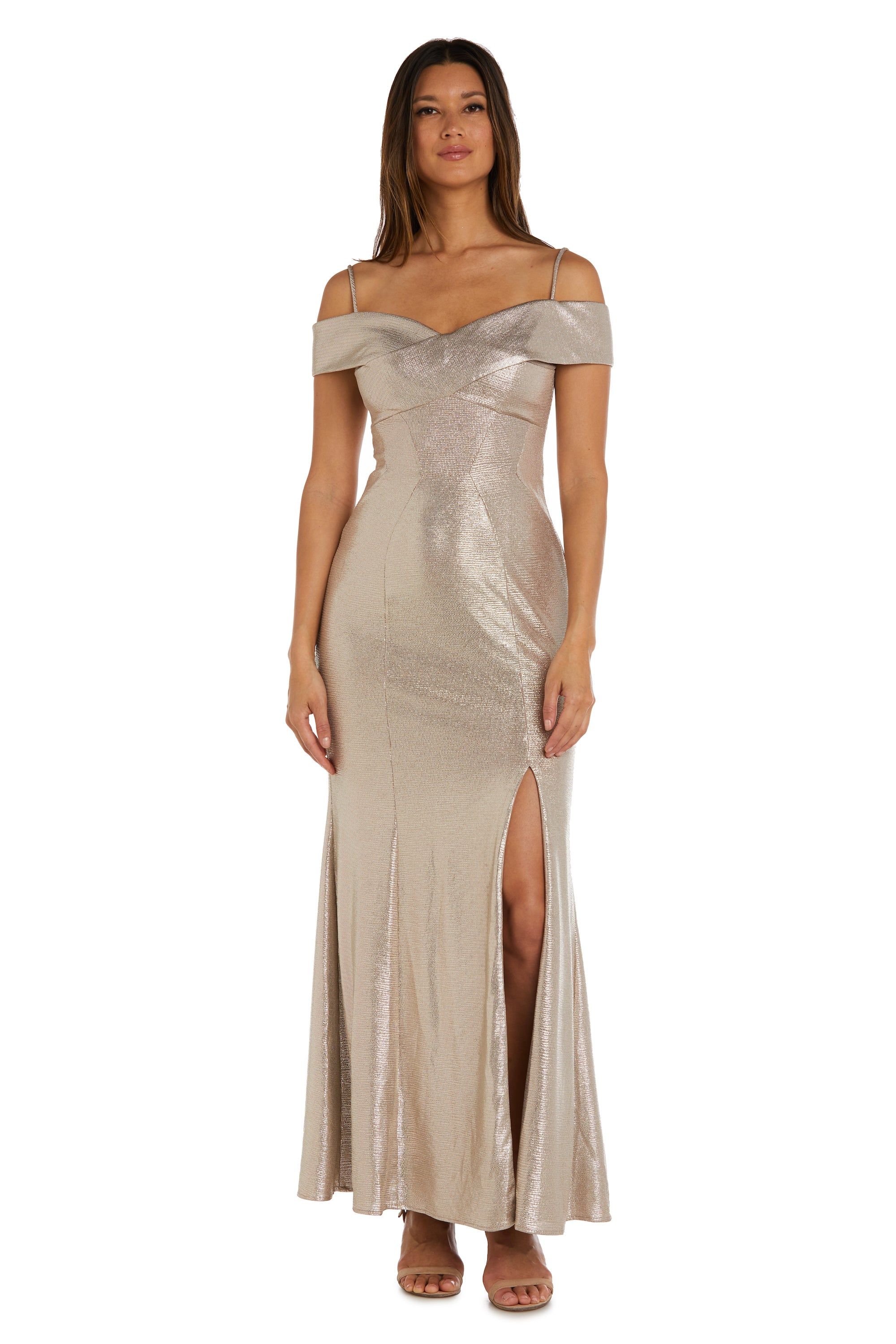 Nightway Long Shimmer Off the Shoulder Gown sold by R&M Richards