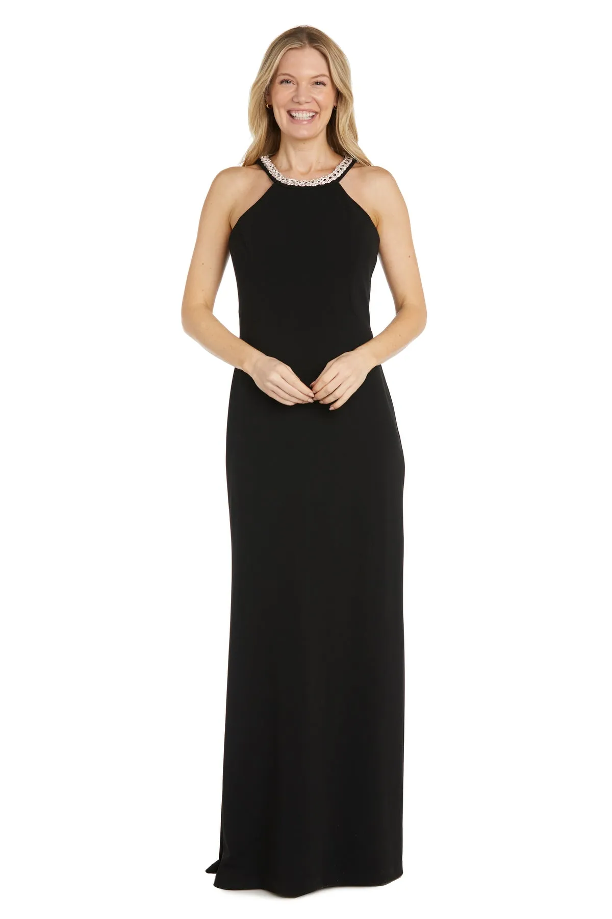 Evening Gown with Rhinestone Halter Neckline sold by R&M Richards