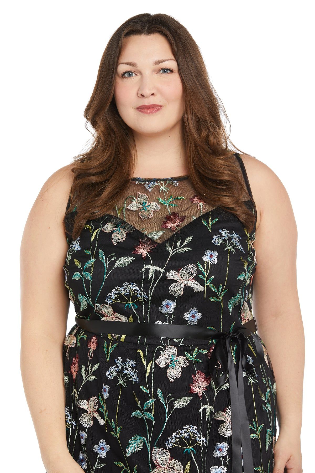 Long Floral Dress with Illusion Neckline - Plus sold by R&M Richards product image thumbnail 3