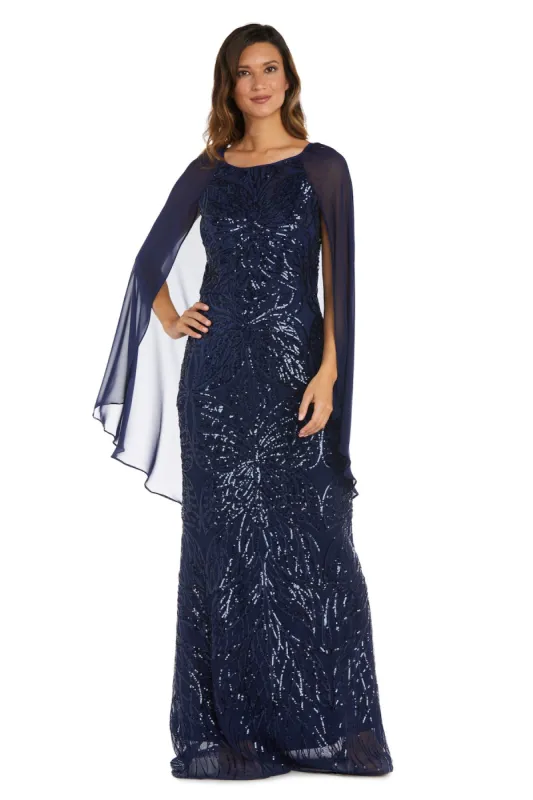 Beaded Long Gown With Sheer Cape - Petite sold by R&M Richards
