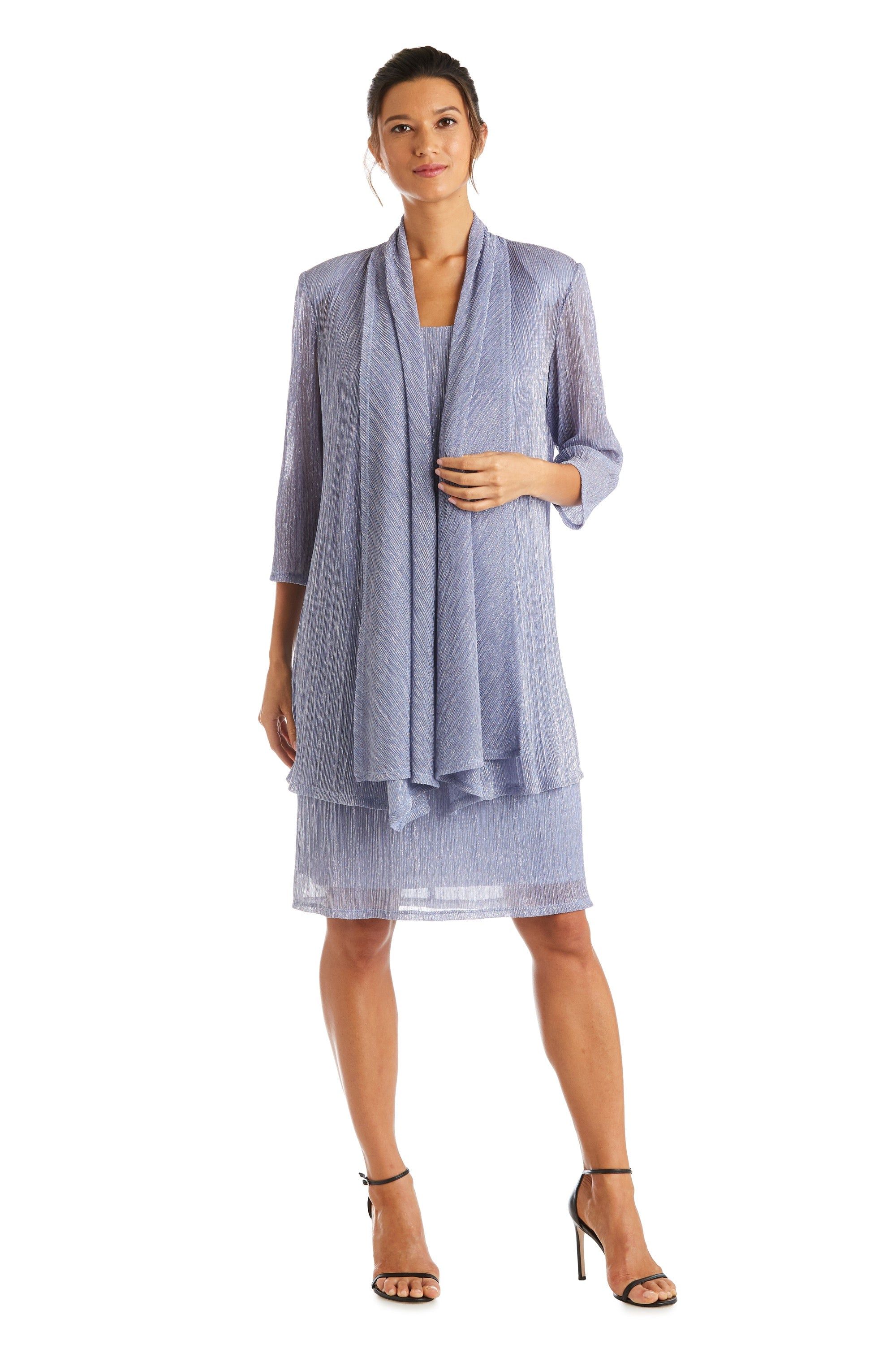 Metallic Sleeveless Dress with Matching Draped Cardigan - Petite sold by R&M Richards