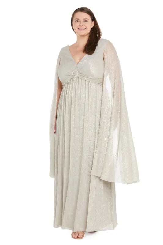 Evening Gown with Rhinestone Trim and Long Cape Sleeves - Plus sold by R&M Richards