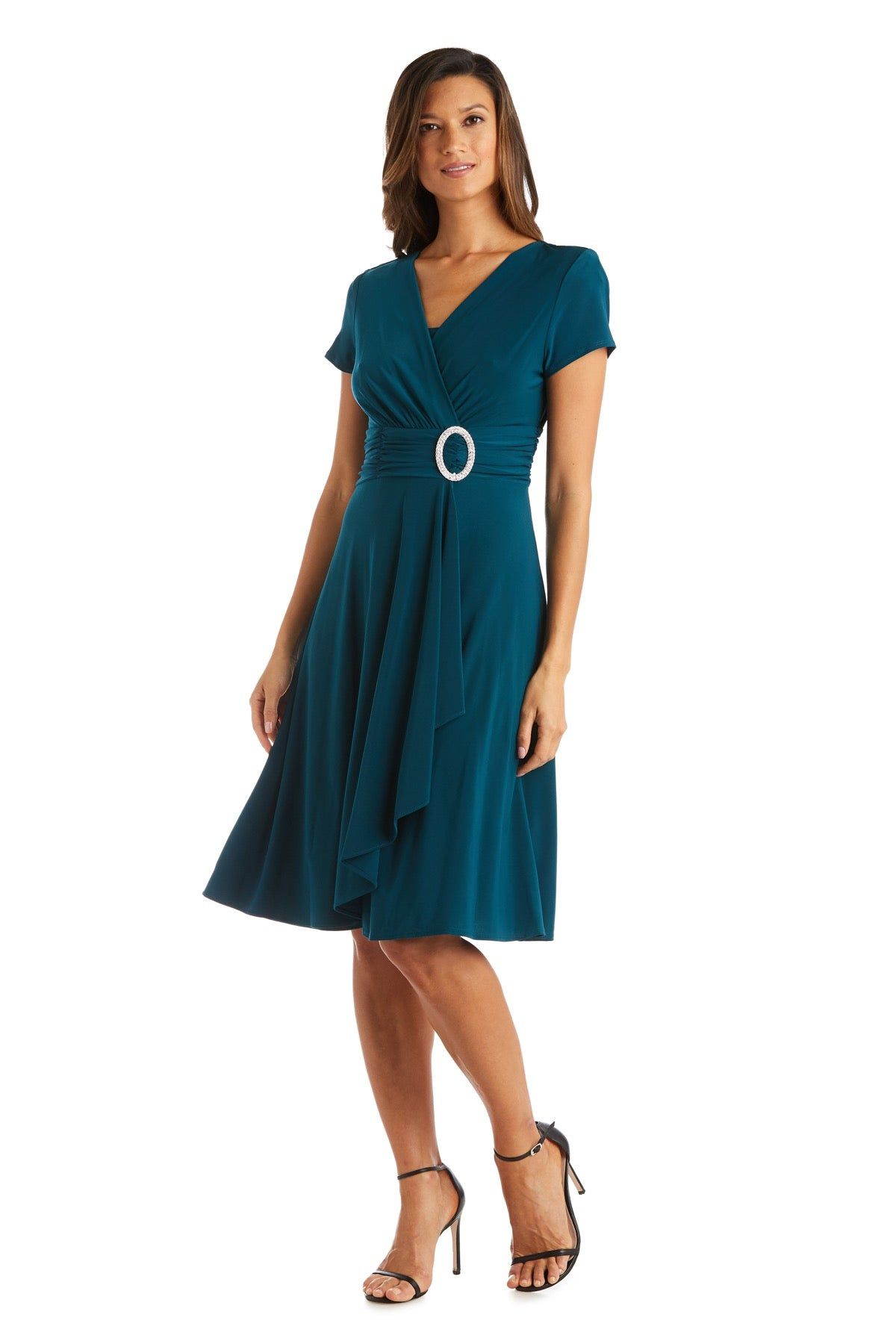 Faux Wrap Dress with Waist Embellishment - Petite sold by R&M Richards