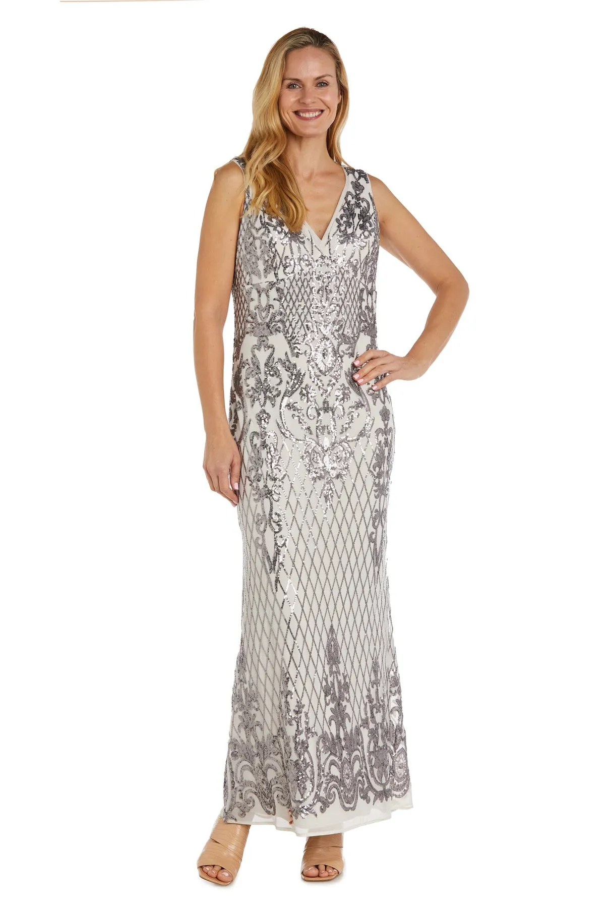 Sequined Maxi Gown with V-Neck and Fitted Silhouette - Petite sold by R&M Richards